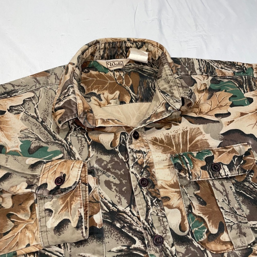 Walls Advantage Timber Camo Heavy Button Down Shirt Mens XL Hunting Fishing